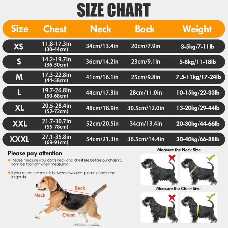 Calm Wrap Vest - size chart